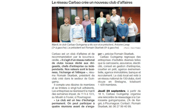 Article Ouest France 
Ouverture Carbao Guingamp